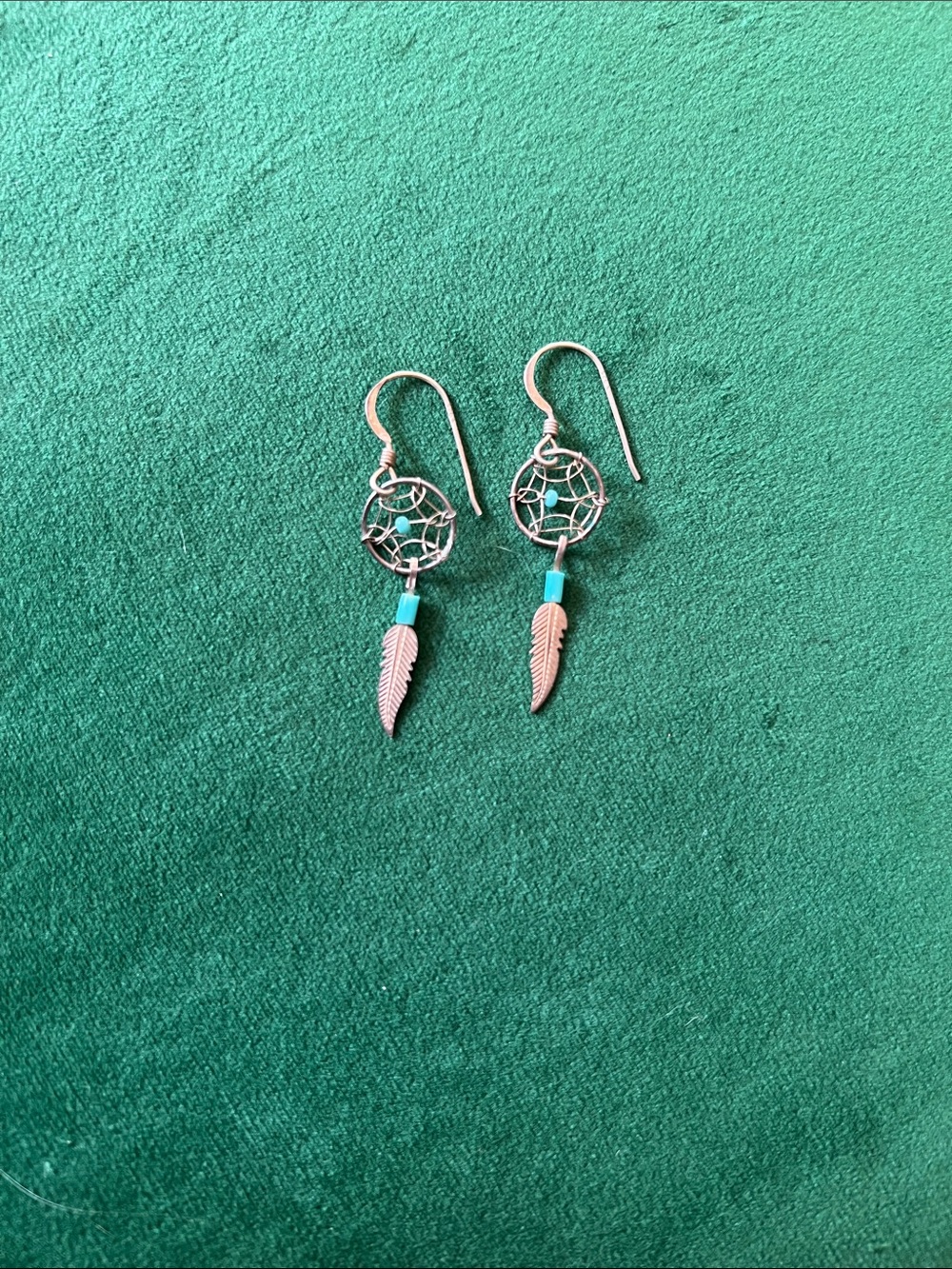 Sterling Silver & Turquoise Native American Dreamcatcher Feather Drop Earrings